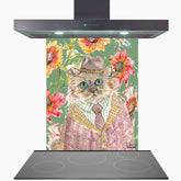 Cottage Floral Cat Glass Kitchen Splashback