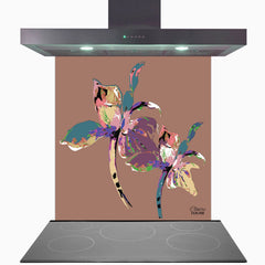 Flora Pop Mocha Mousse Iris Glass Kitchen Splashback