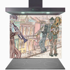 Play The Trumpets In Havana Glass Kitchen Splashback