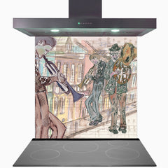 Play The Trumpets In Havana Glass Kitchen Splashback