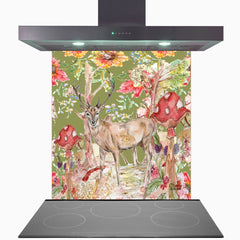 Whimsical Stag Glass Kitchen Splashback