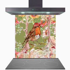 Whimsical Robin Glass Kitchen Splashback