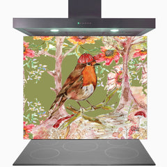 Whimsical Robin Glass Kitchen Splashback