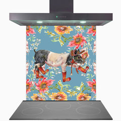 Whimsical Pig Glass Kitchen Splashback