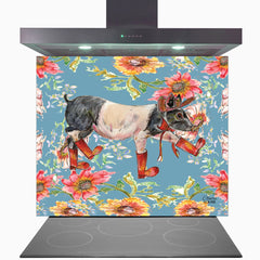 Whimsical Pig Glass Kitchen Splashback