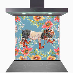 Whimsical Pig Glass Kitchen Splashback