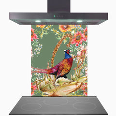 Whimsical Pheasant Glass Kitchen Splashback