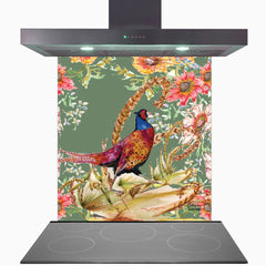 Whimsical Pheasant Glass Kitchen Splashback