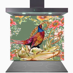 Whimsical Pheasant Glass Kitchen Splashback