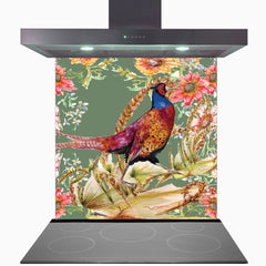Whimsical Pheasant Glass Kitchen Splashback