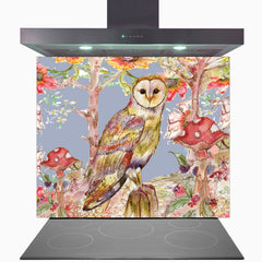 Whimsical Owl Glass Kitchen Splashback