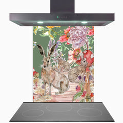 Whimsical Hare Glass Kitchen Splashback