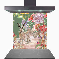 Whimsical Hare Glass Kitchen Splashback