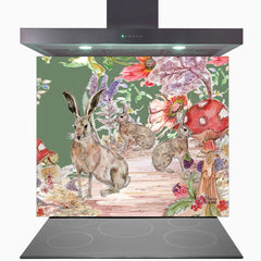 Whimsical Hare Glass Kitchen Splashback