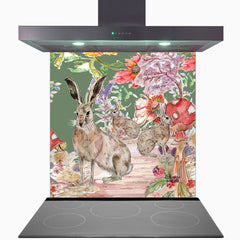 Whimsical Hare Glass Kitchen Splashback