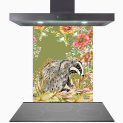 Whimsical Badger Glass Kitchen Splashback