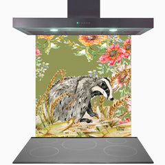 Whimsical Badger Glass Kitchen Splashback