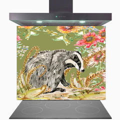 Whimsical Badger Glass Kitchen Splashback