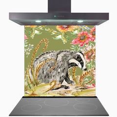 Whimsical Badger Glass Kitchen Splashback