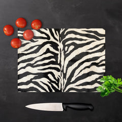 White Tiger Print Glass Chopping Board
