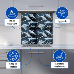Hand Drawn Shark Pattern Kitchen Splashback