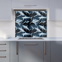 Hand Drawn Shark Pattern Kitchen Splashback