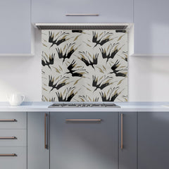 Black And Gold Fire Bird Silhouettes Kitchen Splashback