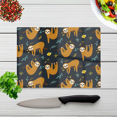 Cute Sloths Glass Chopping Board