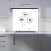 Monochrome Line Drawn Poppies Kitchen Splashback
