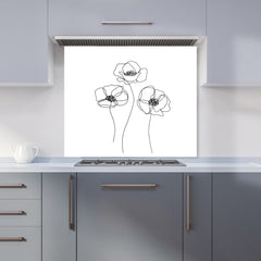 Monochrome Line Drawn Poppies Kitchen Splashback