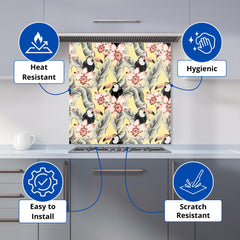 Toucans, Orchids And Palm Leaves Kitchen Splashback