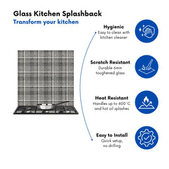 Monochrome Textured Checked Pattern Kitchen Splashback