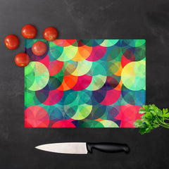 Colourful Grunge Circle Pattern Glass Chopping Board