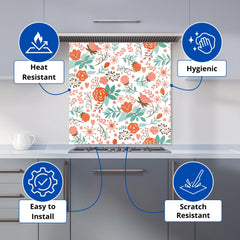 Orange Floral Pattern Kitchen Splashback