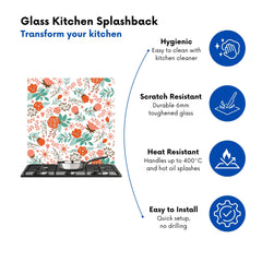 Orange Floral Pattern Kitchen Splashback