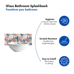 Tropical Leaf Pattern Glass Bathroom Splashback