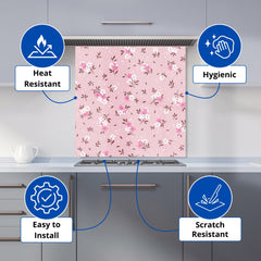 Pretty Pink Flower Pattern Kitchen Splashback