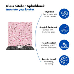 Pretty Pink Flower Pattern Kitchen Splashback