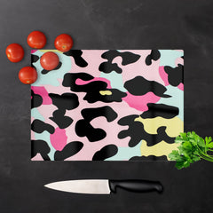 Colourful Leopard Print Glass Chopping Board