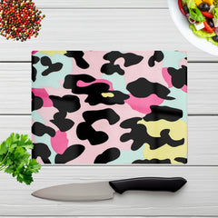 Colourful Leopard Print Glass Chopping Board