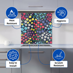Multicoloured Flower Pattern Kitchen Splashback