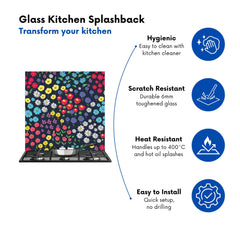 Multicoloured Flower Pattern Kitchen Splashback