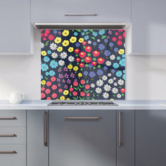 Multicoloured Flower Pattern Kitchen Splashback