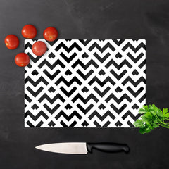 Black And White Abstract Pattern Glass Chopping Board