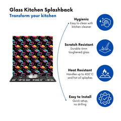 Vivid Flamingo Pattern Kitchen Splashback