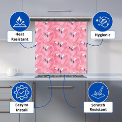 Watercolour Flamingo Hearts Kitchen Splashback