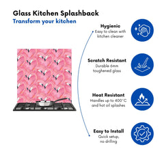 Watercolour Flamingo Hearts Kitchen Splashback