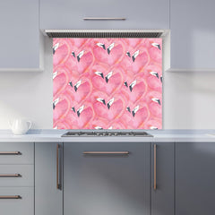 Watercolour Flamingo Hearts Kitchen Splashback