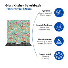 Bright Flower Sketch Kitchen Splashback