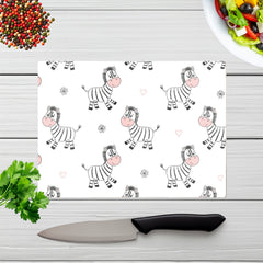 Cute Hand Drawn Zebra Glass Chopping Board